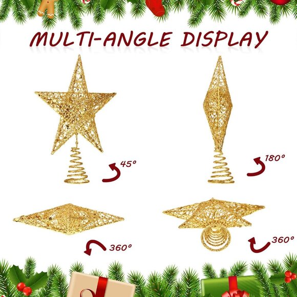 10 Inches Gold Christmas Star Topper Xmas Tree Topper Glitter Treetop Star for C - Picture 3 of 7